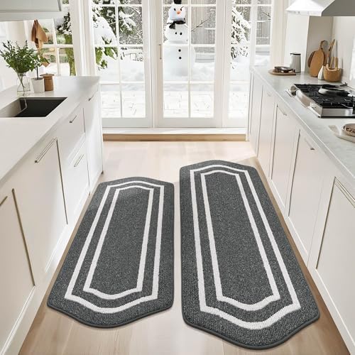 COSY HOMEER Long Kitchen Floor Mats and Rugs 2PCS Nonslip Washable,Darkgrey by COSYHOMEER