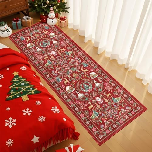 Rugxara Christmas 2x6 Runner Rug for Hallway Kitchen Entryway, Red - Image 4