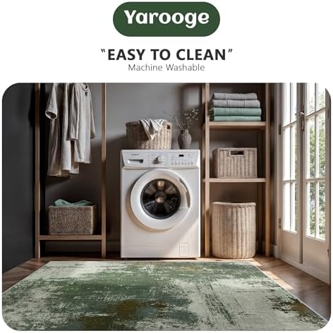 6x9 Area Rugs - Modern Abstract Washable Rug, Ultra Soft Non Slip Low Pile Large Rugs for Living Room, Floor Carpet for Bedroom Dining Room Office Laundry Nursery Home(Green) - Image 6