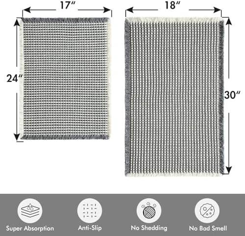 MIULEE Set of 2 Waffle Bathroom Rugs Dark Grey&Cream 17"x24"+18"x30" - Image 2