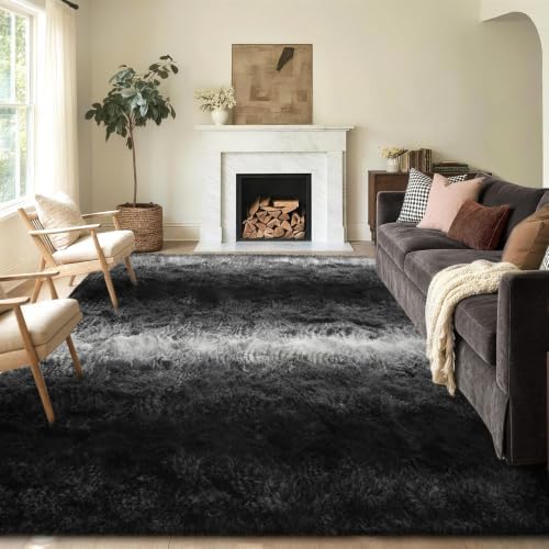 FinRèc Home 5x7 Non-Slip Fluffy Area Rugs for Living Room (Striped Black) - Image 2