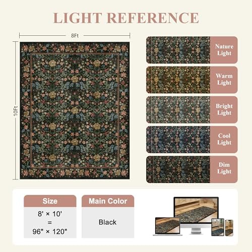 DUKINO 8x10 Area Rugs, Vintage Floral Washable Rug for Living Room, Black - Image 2
