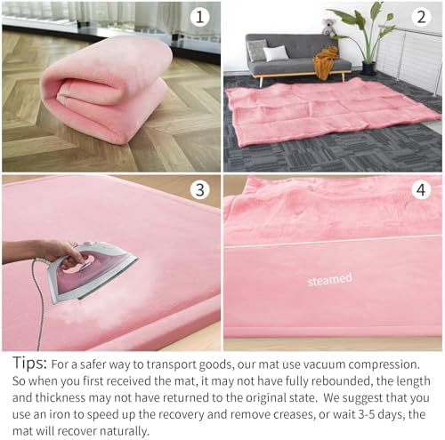 Baby Play Mat for Floor,1.3" Thick Memory foam Tummy Time Mat,Soft Coral Velvet Nursery Rug,Extra Large Non Slip for Crawling,Toddlers,Infants,kids,Yoga&Tatami Style for Living Room(Pink) - Image 6