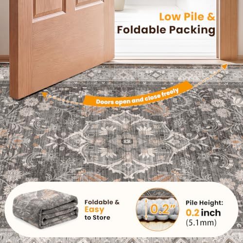 SameBed 8x10 Area Rug Living Room, Vintage Washable Carpet Warm Taupe - Image 6
