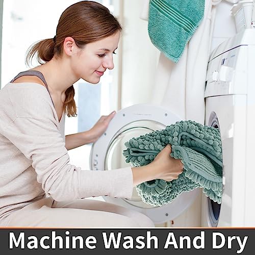 Yimobra Toilet Rug U Shaped Washable 24x20 Inch - Ultra Soft Absorbent Chenille Bath Rugs for Toilet, Quick Dry & Machine Washable, Non Slip Contour Bathroom Mat, Grayish Green - Image 5