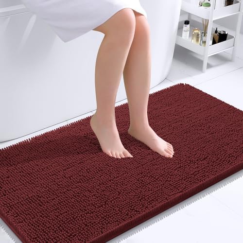 OLANLY Bathroom Runner Rugs 44x24, Soft Absorbent Chenille Bath Rugs, Rubber Backing Quick Dry, Machine Washable Long Bath Mats for Bathroom, Tub and Shower, Home Decor Accessories, Andorra Red-Brown - Image 2