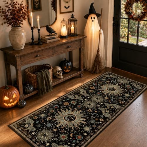 Vacuum-Friendly, 2x6 Washable Area Rug, Black Green Blue by meejou