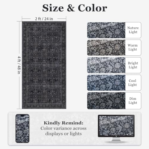 Dark 2x4 Entryway Rug, Vintage Door Mat Indoor Entrance Entry Way, Washable Non Slip Low Pile Thin Small Runner Rug for Kitchen Floor Sink Area Bathroom Bedside, Earth Tone Muted Midnight - Image 2