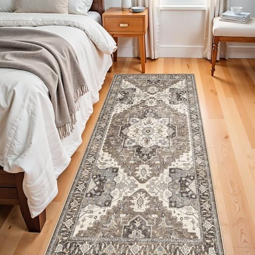 Kitchen Runner Rug 3x6 Non-Slip - Washable Vintage Rugs with Rubber Backing for Living Room Hallway Low Pile Easy Clean Carpet Soft Thin Lightweight Floor Mat for Bedroom Laundry Room(Beige,3x6) - Image 4