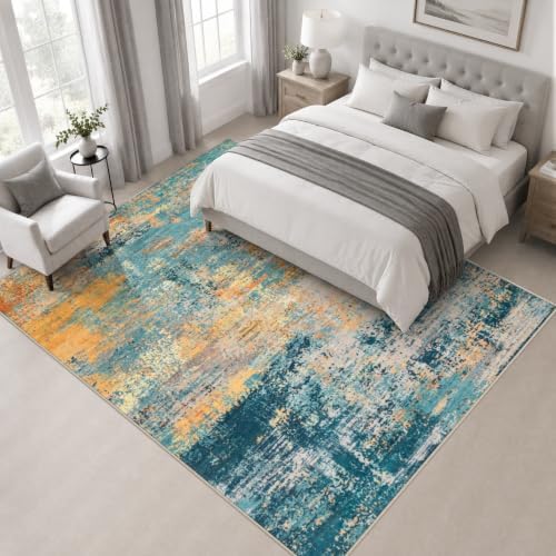 Area Rug Living Room: 8x8 Modern Washable Soft Carpet Rosy Haze - Image 3