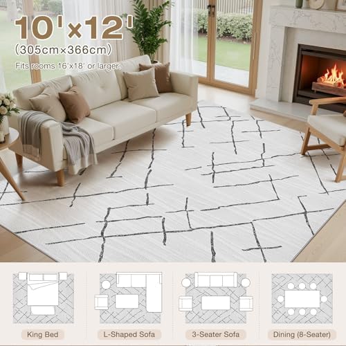 kakania Washable 10x12 Area Rug for Living Room: Boho Geometry Home Decor - Image 2