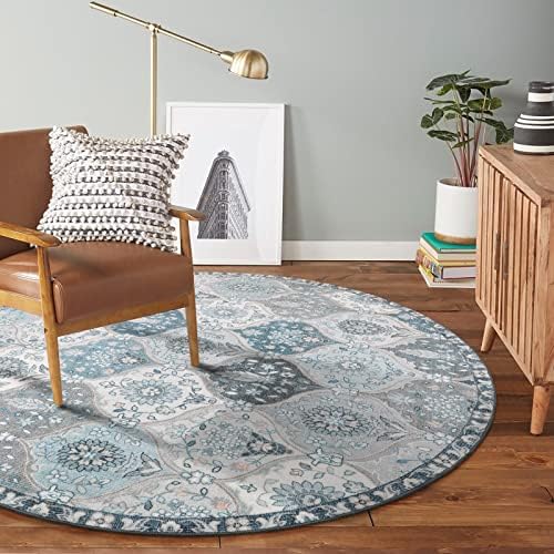 Lahome Moroccan Washable Round Area Rug, Soft Blue Vintage Round Rugs 6ft - Image 5
