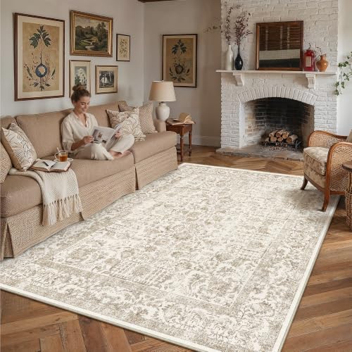 PureCozy Light Brown Area Rug 9x12 Vintage Floral - Image 2