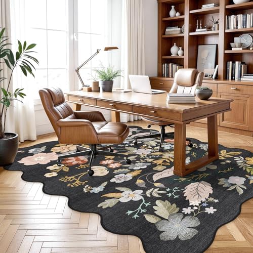 Scalloped Area Rugs 5x7: Non-Slip Washable Living Room Rug Black - Image 4