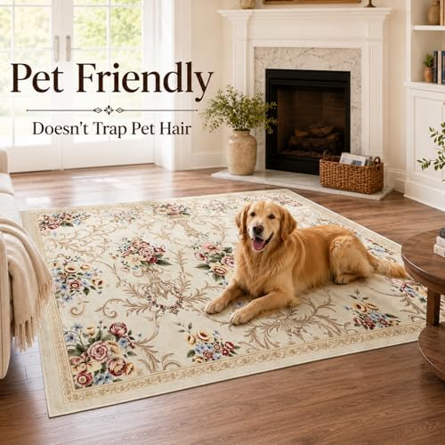 Helthep 5 * 7ft White Vintage Floral Washable Area Rug for Living Room - Image 5
