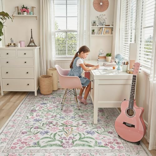 Lahome 8x10 Purple Nursery Rug, Washable Kids Baby Rugs for Girls Bedroom - Image 3