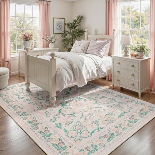 DCX Washable 5x7 Pink Rug, Floral Rug for Girl’s Bedroom - Image 3