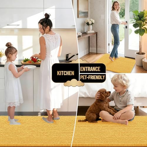 OLANLY Thick Chenille Bathroom Rugs 30x20, Soft Absorbent Bath Mat, Yellow - Image 6