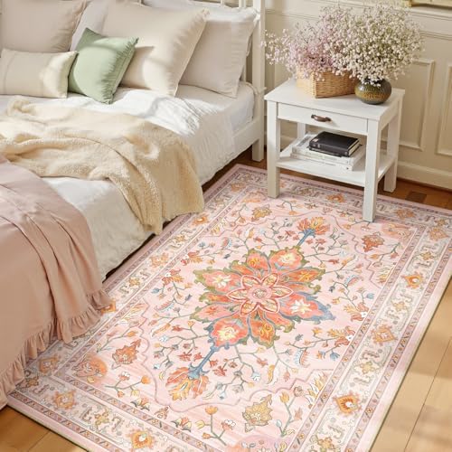 RELEANY Washable Area Rug, 3'x4', Pink/Light Pink/Colorful by RELEANY