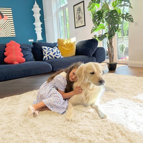 OLANLY 8x10 Machine Washable Large Area Rugs for Living Room, Bedroom, Soft Fluffy Shaggy Bedside Rug, Indoor Floor Carpet for Kids Girls and Boys, Dorms, Nursery, Home Decor Aesthetic, Cream - Image 5