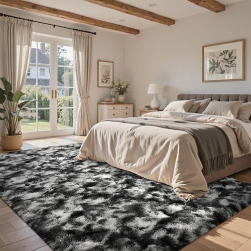 5x7 Area Rugs for Living Room, Black Plush Fluffy Shaggy Bedroom Rugs Non-Slip, Ultra Soft Carpet for Nursery Kids PlayRoom Dorm Office Indoor - Image 3