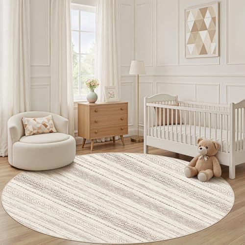 Nakagishi Round Rug Boho Area Rugs: 4x4 Washable Large Circle Neutral Soft Stain Resistant Non-Slip Carpet for Women Aged 25-45 Farmhouse Decor Enthusiasts - Living Room Bedroom Dining Room Nursery - Image 6