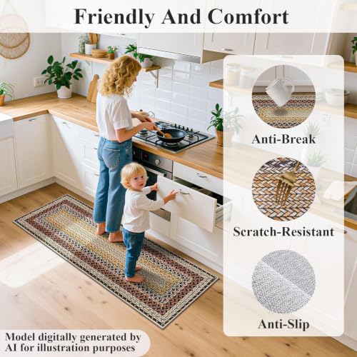 HEBE Faux Jute Kitchen Rugs Set of 3, Washable Kitchen Mats for Floor - Image 4