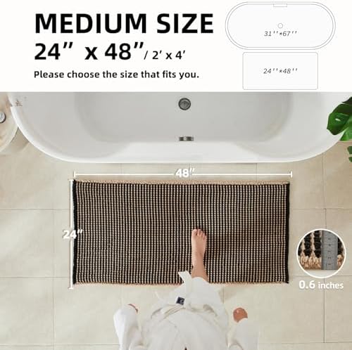 TYUU Waffle Bath Mat, Boho Bathroom Rugs Non Slip, 48x24 Khaki & Black - Image 2