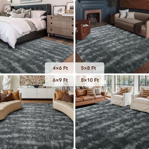 FinRèc Home 6x9 Non-Slip Fluffy Area Rugs for Living Room (Waved Black) - Image 6