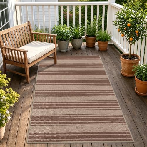 Striped Easy Jute 4x6 Outdoor Rug Washable Non Slip Khaki Rugs for Entryway Indoor Outdoor Farmhouse Neutral Front Door Mat for Backyard Patio Proch Living Room - Image 2