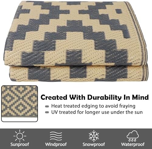 SAND MINE Reversible Mats, Plastic Straw Rug, Modern Area Rug, Large Floor Mat and Rug for Outdoors, RV, Patio, Backyard, Deck, Picnic, Beach, Trailer, Camping, Grey & Tan, 5' x 8' - Image 4