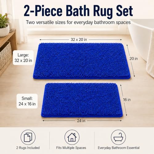 RUN HELIX Bath Rugs Non Slip Washable 2 Piece Non Slip Extra Absorbent Shaggy Chenille Bathroom Rugs and Mats Sets - Image 2