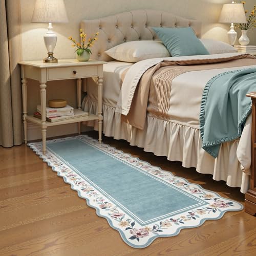 Lahome Floral Blue 2x6 Runner Rug for Hallway, Scalloped Kitchen Rug - Image 5