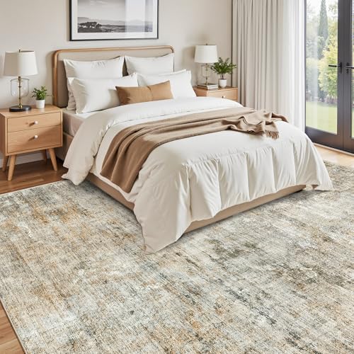 Soalmost 9x12 Area Rugs for Living Room Washable Rug Abstract Orange/Brown - Image 4