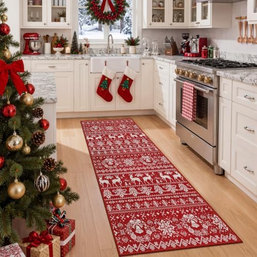 Miukiki Washable 2x5 Christmas Runner Rug Non Slip Kitchen Rugs Red by Miukiki