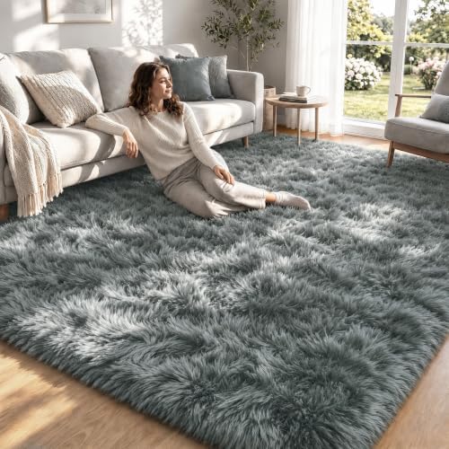 8x10 Area Rugs for Living Room: Soft Dark Grey Fluffy Rug Shag Washable Rug Plush Fuzzy Indoor Carpet for Bedroom Nursery Playroom Girls Boys Kids Room (Dark Grey, 8'x10') by ZomfyRugs