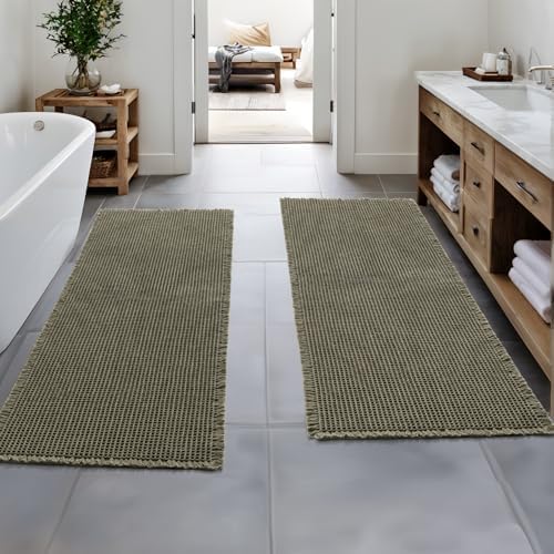 MIULEE Set of 2 Waffle Bathroom Runner Rugs Green 2'x6'(24"x72") by MIULEE