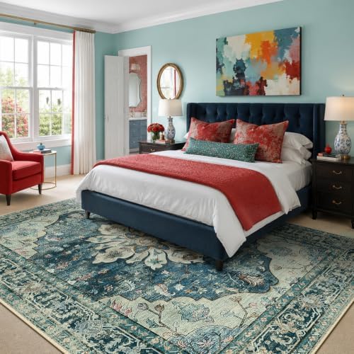 RELEANY Washable Area Rug, 6'x9', Blue/Vintage Dark Blue - Image 4