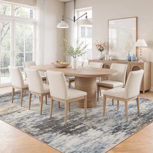 10x14 Area Rug for Living Room, Abstract Washable Large Rugs, Grey/ Blue - Image 3