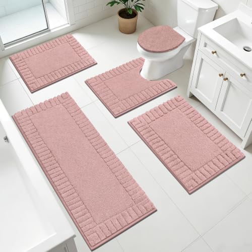 Pauwer Bathroom Rugs Set 5 Piece, Microfiber Bath Mat Set, Dusty Pink by Pauwer