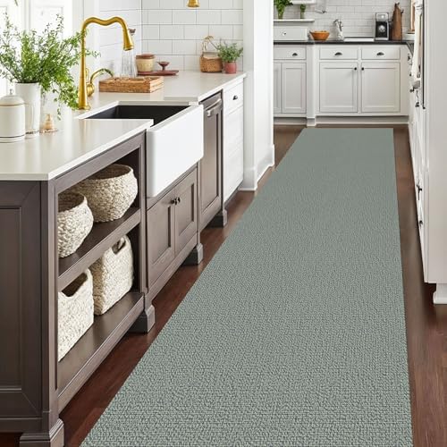 EARTHALL Washable Runner Rug, Non Slip Hallway Runner, 3x18 Ft, Green/Grey - Image 6