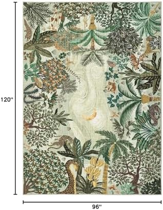 GarveeHome Area Rugs 8x10 for Living Room, Jungle Animal Large Washable Rug Soft Non Slip Backing Floor Mat Carpet Indoor Thin Green Accent Rug for Bedroom Dining Room Playroom Nursery Home Decor - Image 2