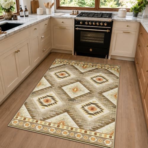 BESTSWEETIE 4'x6' Washable Area Rug for Living Room Bedroom Cream/Camel - Image 3
