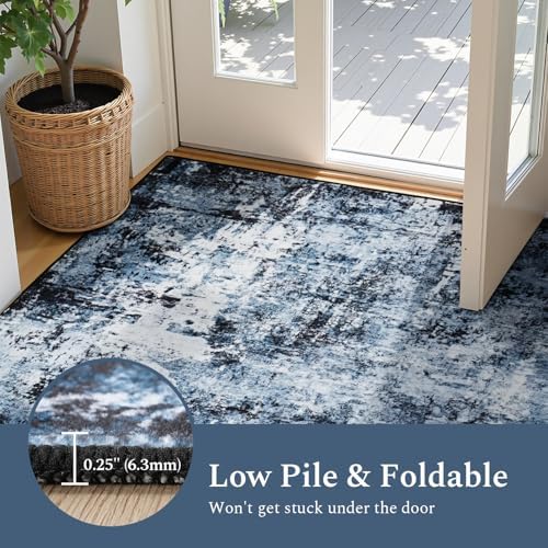 Rugflix 3x4 Entrance Rugs, Washable Navy Blue Dark Entry Small Rug - Image 6