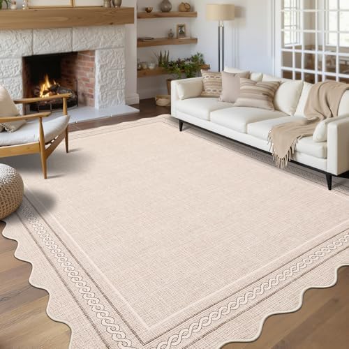GarveeHome Washable 6x9 Area Rugs for Living Room Scalloped Non Slip, Beige by GarveeHome