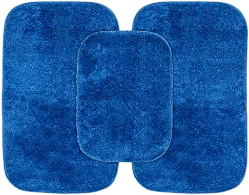 Garland Rug Traditional Nylon Washable Electric Blue 3 Bath Rugs (17" X 24", 21" X 34", 21" X 34") - Soft, Absorbent, and Stylish for Your Bathroom by Garland+Rug