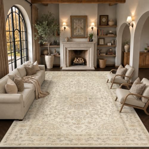 6x9 Area Rugs Living Room: Washable Vintage Floral Rug for Bedroom by Unknown