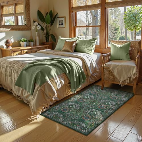 Lahome Floral Entryway Rug, 2x3 Kitchen Rugs Non Slip Washable Boho Green - Image 3