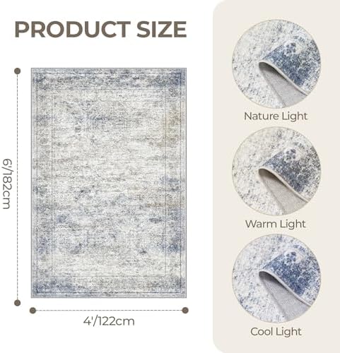 4x6 Area Rug for Entryway,Washable Kitchen Rug,Blue - Image 2