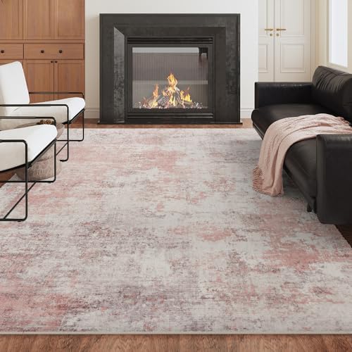 6x9 Pink Gray Washable Area Rug for Living Room, Vintage Print by Unknown